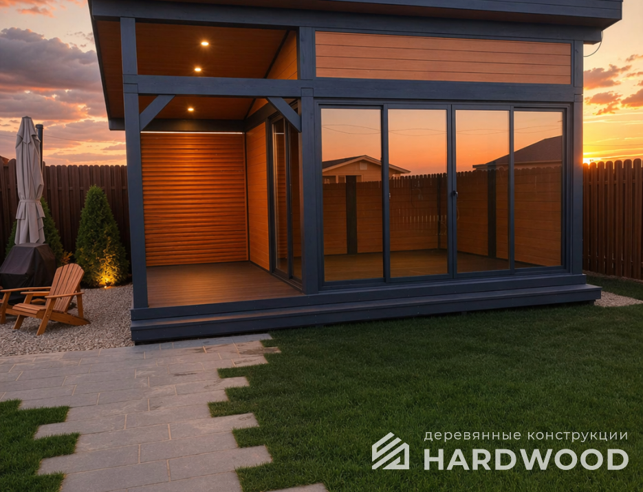 Серая беседка для дачи из дерева №101 - фото 2297